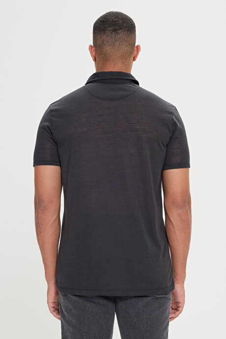 Slim Fit Dar Kesim Polo Yaka Casual Siyah Tişört resmi