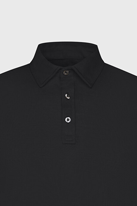 Slim Fit Dar Kesim Polo Yaka Casual Siyah Tişört resmi