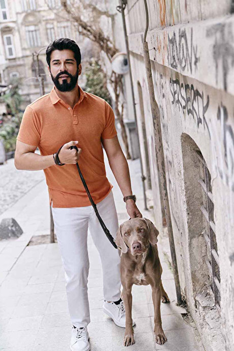 Slim Fit Dar Kesim Polo Yaka Casual Turuncu Tişört resmi