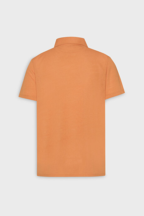 Slim Fit Dar Kesim Polo Yaka Casual Turuncu Tişört resmi