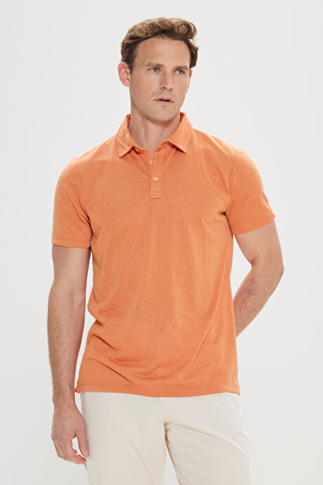 Slim Fit Dar Kesim Polo Yaka Casual Turuncu Tişört resmi