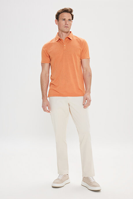 Slim Fit Dar Kesim Polo Yaka Casual Turuncu Tişört resmi