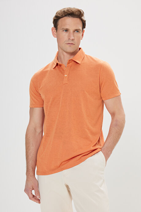 Slim Fit Dar Kesim Polo Yaka Casual Turuncu Tişört resmi