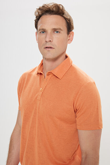 Slim Fit Dar Kesim Polo Yaka Casual Turuncu Tişört resmi