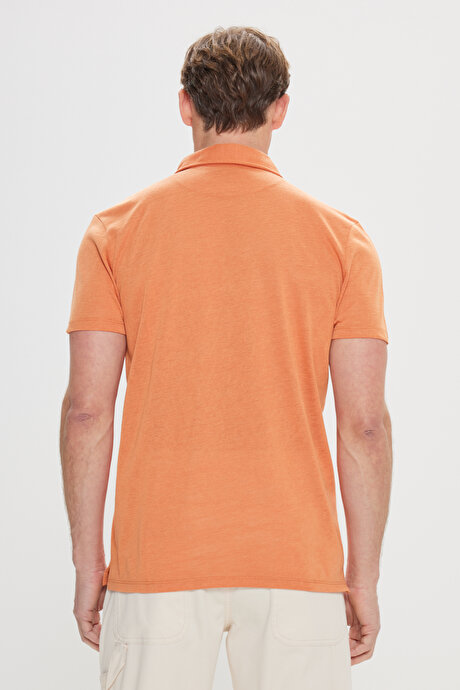 Slim Fit Dar Kesim Polo Yaka Casual Turuncu Tişört resmi