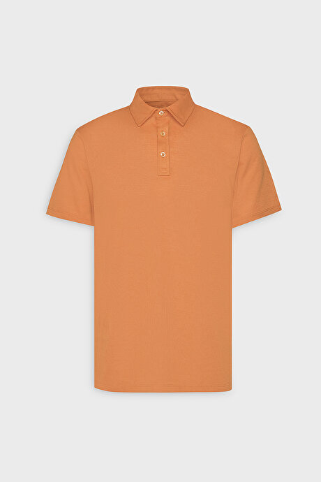 Slim Fit Dar Kesim Polo Yaka Casual Turuncu Tişört resmi
