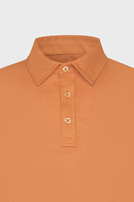 Slim Fit Dar Kesim Polo Yaka Casual Turuncu Tişört resmi