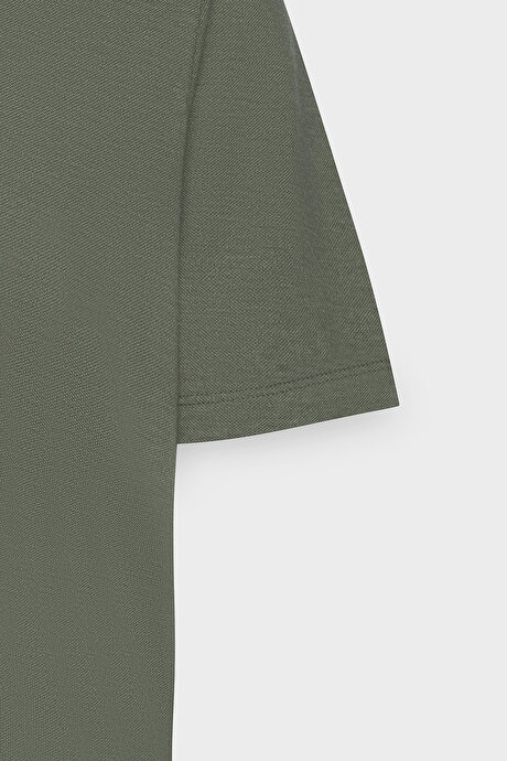 Slim Fit Dar Kesim Bisiklet Yaka Pamuklu Haki Tişört resmi