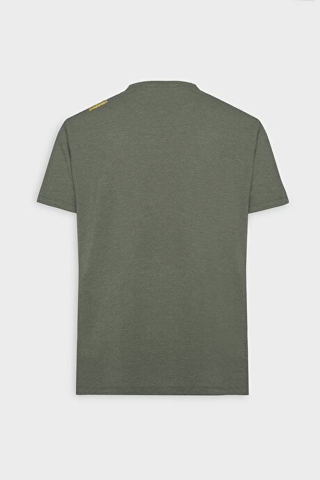 Slim Fit Dar Kesim Bisiklet Yaka Pamuklu Haki Tişört resmi