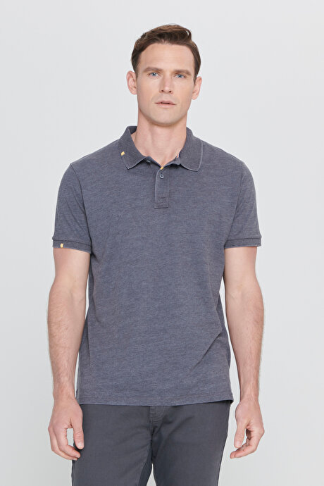 Slim Fit Dar Kesim Pamuklu Nakış Detaylı Polo Yaka Antrasit Tişört resmi
