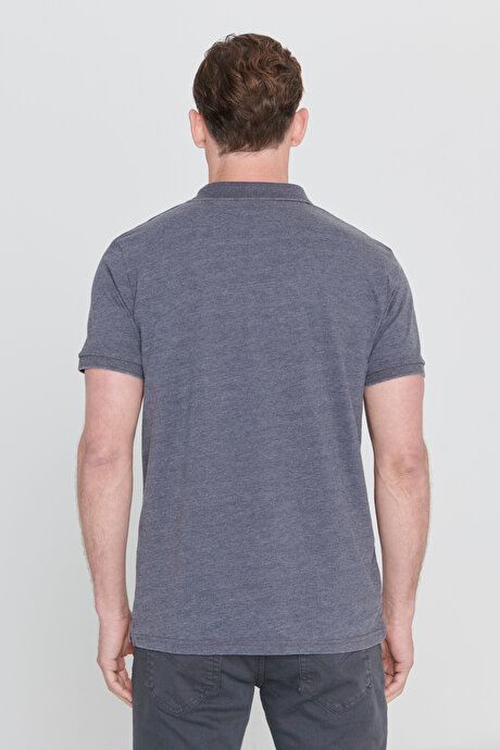 Slim Fit Dar Kesim Pamuklu Nakış Detaylı Polo Yaka Antrasit Tişört resmi