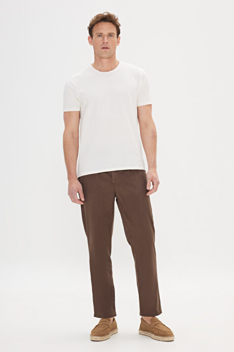 Slim Fit Dar Kesim Bisiklet Yaka Kısa Kollu Yumuşak Tuşeli Basic Ekru Tişört resmi