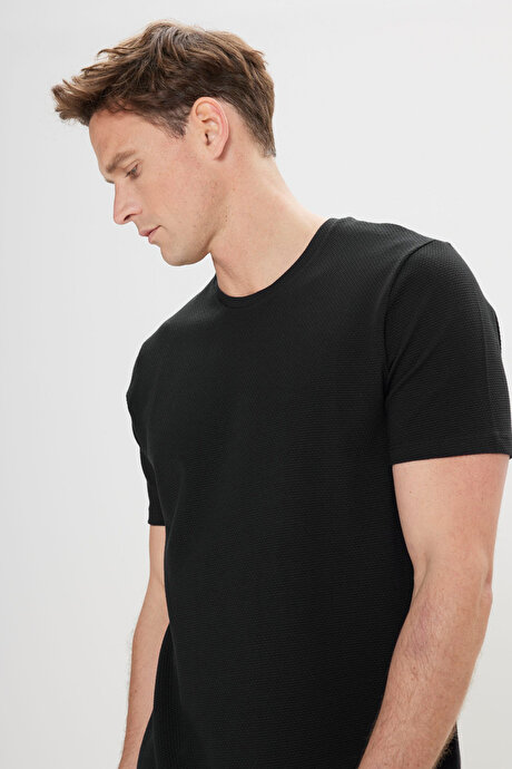 Slim Fit Dar Kesim Bisiklet Yaka Kısa Kollu Yumuşak Tuşeli Basic Siyah Tişört resmi