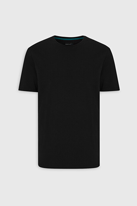 Slim Fit Dar Kesim Bisiklet Yaka Kısa Kollu Yumuşak Tuşeli Basic Siyah Tişört resmi