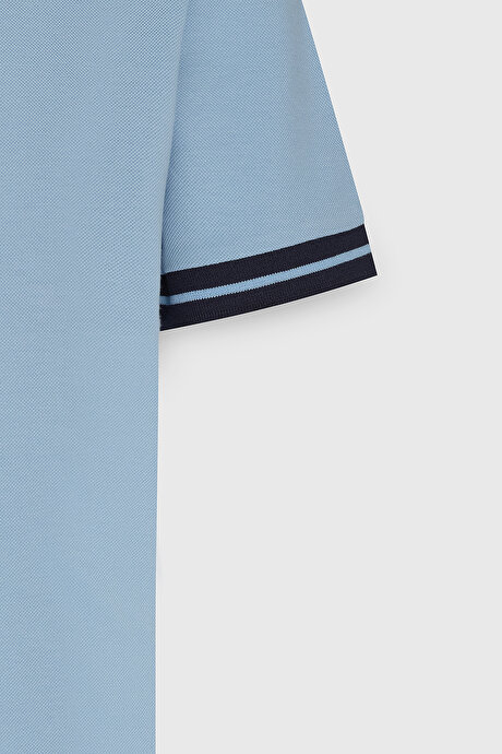 Slim Fit Dar Kesim Polo Yaka %100 Pamuk Açık Mavi Tişört resmi