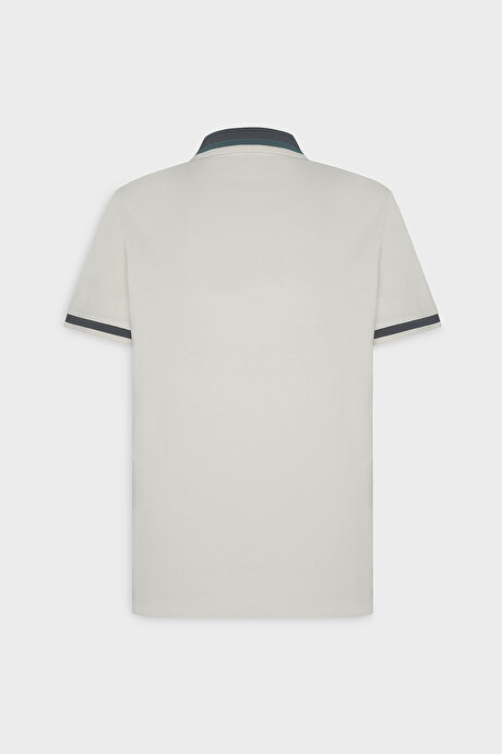 Regular Fit Geniş Kesim Polo Yaka %100 Pamuk Ekru-Lacivert Tişört resmi