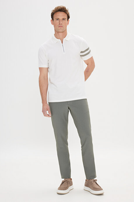 Slim Fit Dar Kesim %100 Pamuk Polo Yaka Beyaz Tişört resmi
