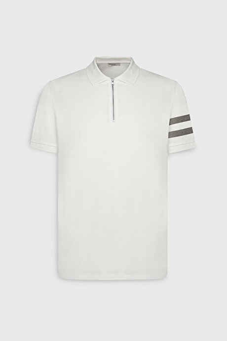 Slim Fit Dar Kesim %100 Pamuk Polo Yaka Beyaz Tişört resmi