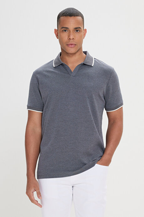 Slim Fit Dar Kesim Pamuklu Polo Yaka Antrasit Tişört resmi