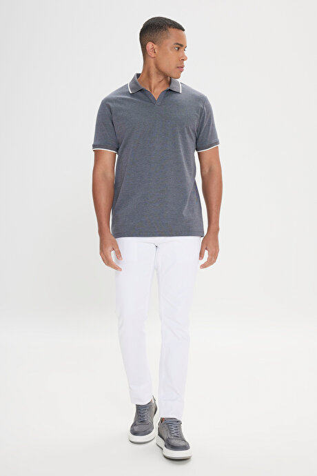 Slim Fit Dar Kesim Pamuklu Polo Yaka Antrasit Tişört resmi