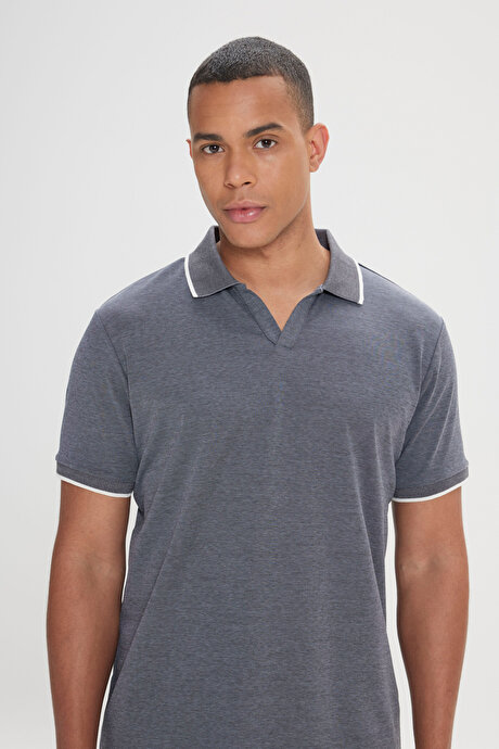 Slim Fit Dar Kesim Pamuklu Polo Yaka Antrasit Tişört resmi