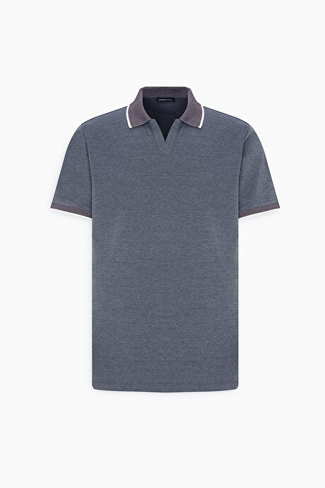 Slim Fit Dar Kesim Pamuklu Polo Yaka Antrasit Tişört resmi