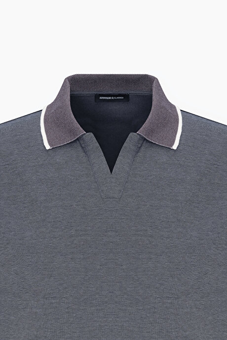 Slim Fit Dar Kesim Pamuklu Polo Yaka Antrasit Tişört resmi