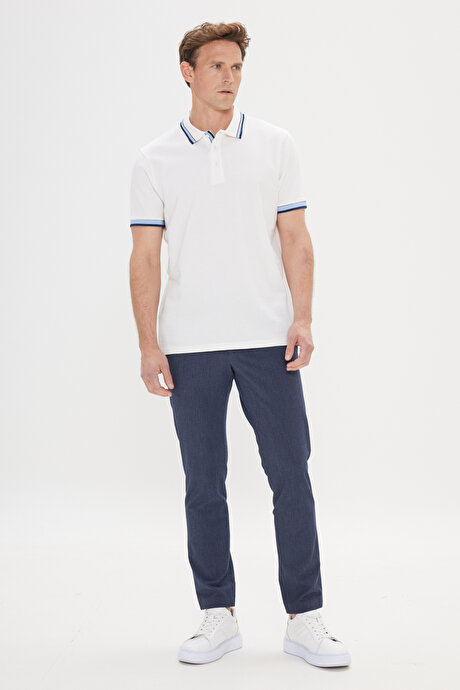 Slim Fit Dar Kesim %100 Pamuk Polo Yaka Beyaz Tişört resmi