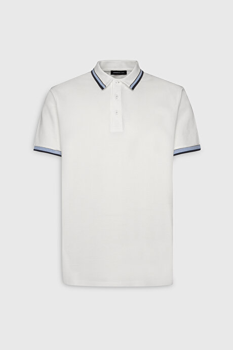 Slim Fit Dar Kesim %100 Pamuk Polo Yaka Beyaz Tişört resmi