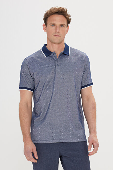 Regular Fit Rahat Kesim Polo Yaka Pamuklu Cepli Lacivert Tişört resmi