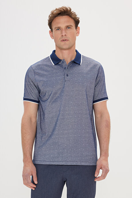 Regular Fit Rahat Kesim Polo Yaka Pamuklu Cepli Lacivert Tişört resmi