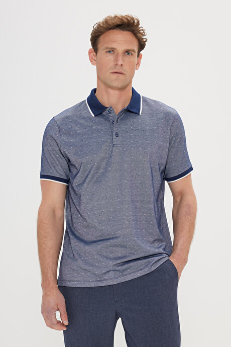 Regular Fit Rahat Kesim Polo Yaka Pamuklu Cepli Lacivert Tişört resmi