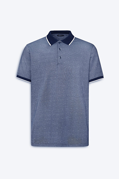 Regular Fit Rahat Kesim Polo Yaka Pamuklu Cepli Lacivert Tişört resmi