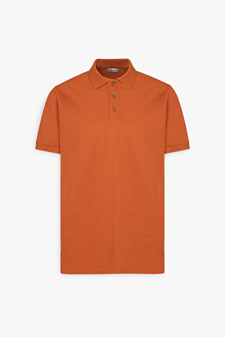 Slim Fit Dar Kesim %100 Pamuk Jakarlı Polo Yaka Kiremit Tişört resmi