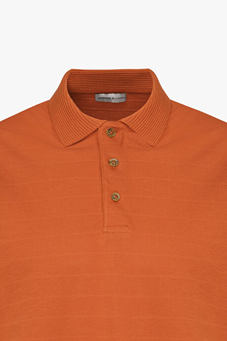 Slim Fit Dar Kesim %100 Pamuk Jakarlı Polo Yaka Kiremit Tişört resmi