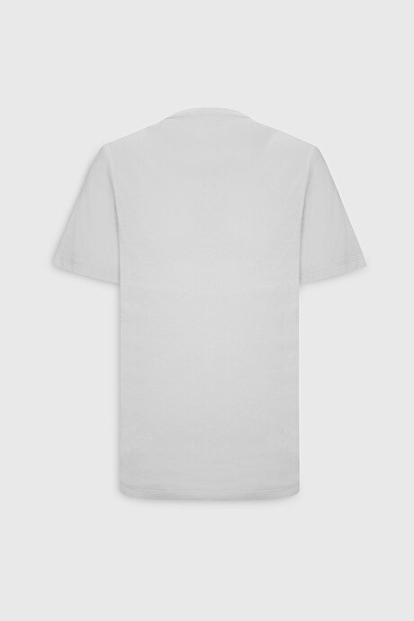 Slim Fit Dar Kesim Pamuklu Tasarım Baskılı Yumuşak Dokulu Bisiklet Yaka Beyaz Tişört resmi