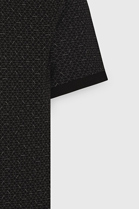 Slim Fit Dar Kesim %100 Pamuk Baskılı Polo Yaka Siyah Tişört resmi