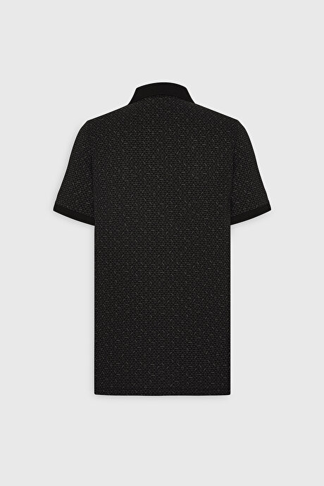 Slim Fit Dar Kesim %100 Pamuk Baskılı Polo Yaka Siyah Tişört resmi