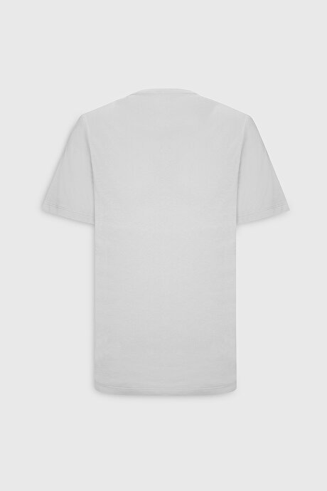 Slim Fit Dar Kesim Pamuklu Tasarım Baskılı Yumuşak Dokulu Bisiklet Yaka Beyaz Tişört resmi