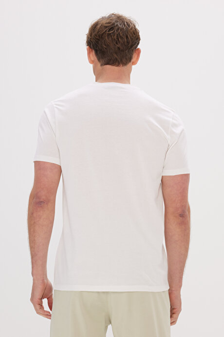Slim Fit Dar Kesim Pamuklu Baskılı Bisiklet Yaka Beyaz Tişört resmi