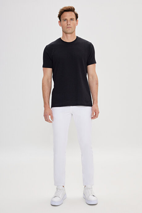 Slim Fit Dar Kesim Pamuklu Bisiklet Yaka Siyah Tişört resmi