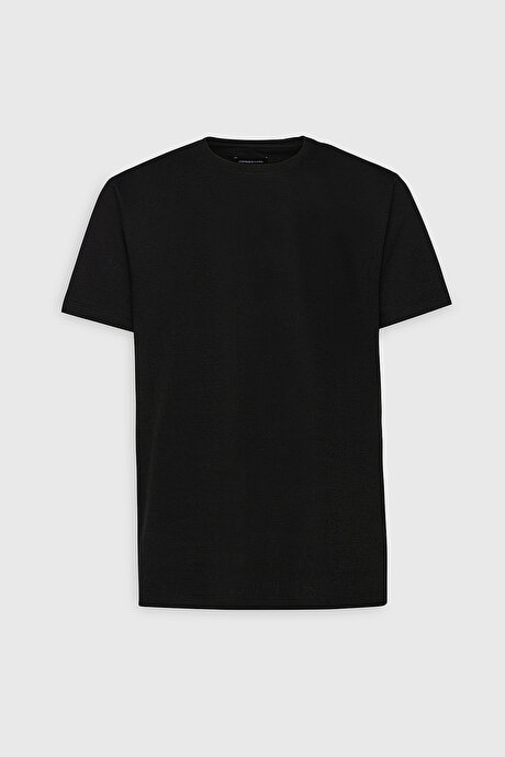 Slim Fit Dar Kesim Pamuklu Bisiklet Yaka Siyah Tişört resmi