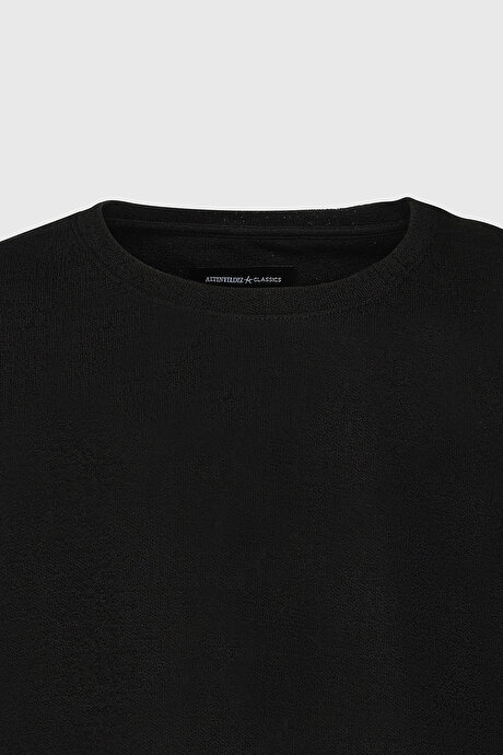 Slim Fit Dar Kesim Pamuklu Bisiklet Yaka Siyah Tişört resmi