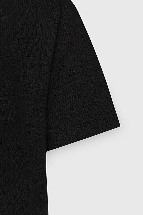 Slim Fit Dar Kesim Pamuklu Bisiklet Yaka Siyah Tişört resmi