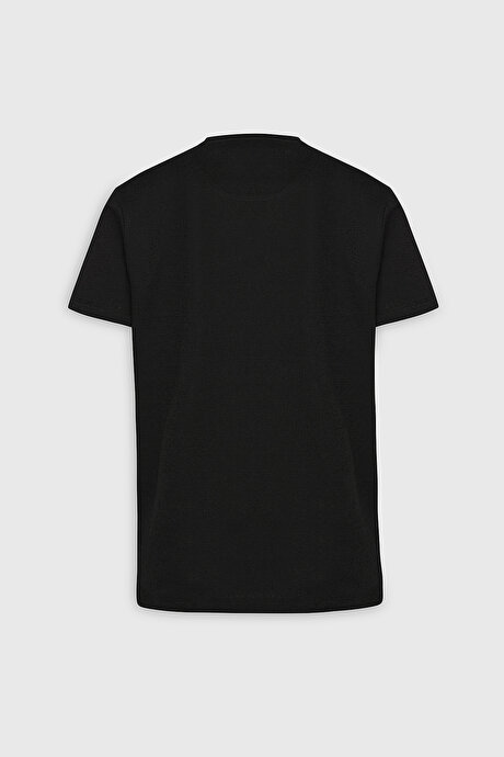 Slim Fit Dar Kesim Pamuklu Bisiklet Yaka Siyah Tişört resmi