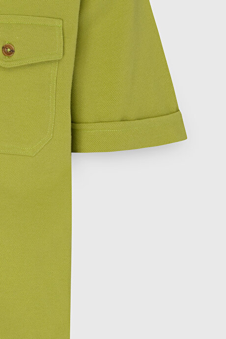 Slim Fit Dar Kesim %100 Pamuk Polo Yaka Fıstık Yeşil Tişört resmi