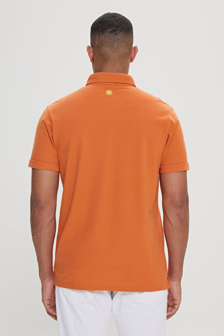 Slim Fit Dar Kesim %100 Pamuk Polo Yaka Turuncu Tişört resmi
