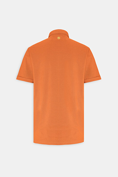 Slim Fit Dar Kesim %100 Pamuk Polo Yaka Turuncu Tişört resmi