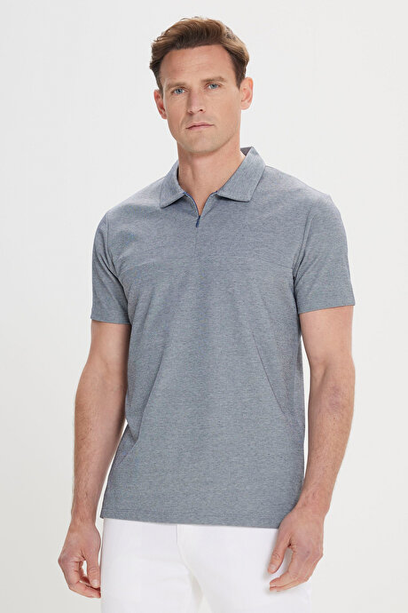 Slim Fit Dar Kesim Pamuklu Polo Yaka Lacivert Tişört resmi
