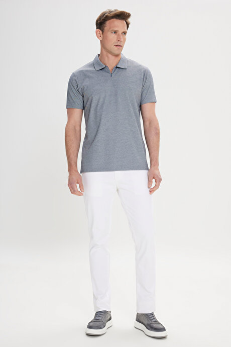 Slim Fit Dar Kesim Pamuklu Polo Yaka Lacivert Tişört resmi